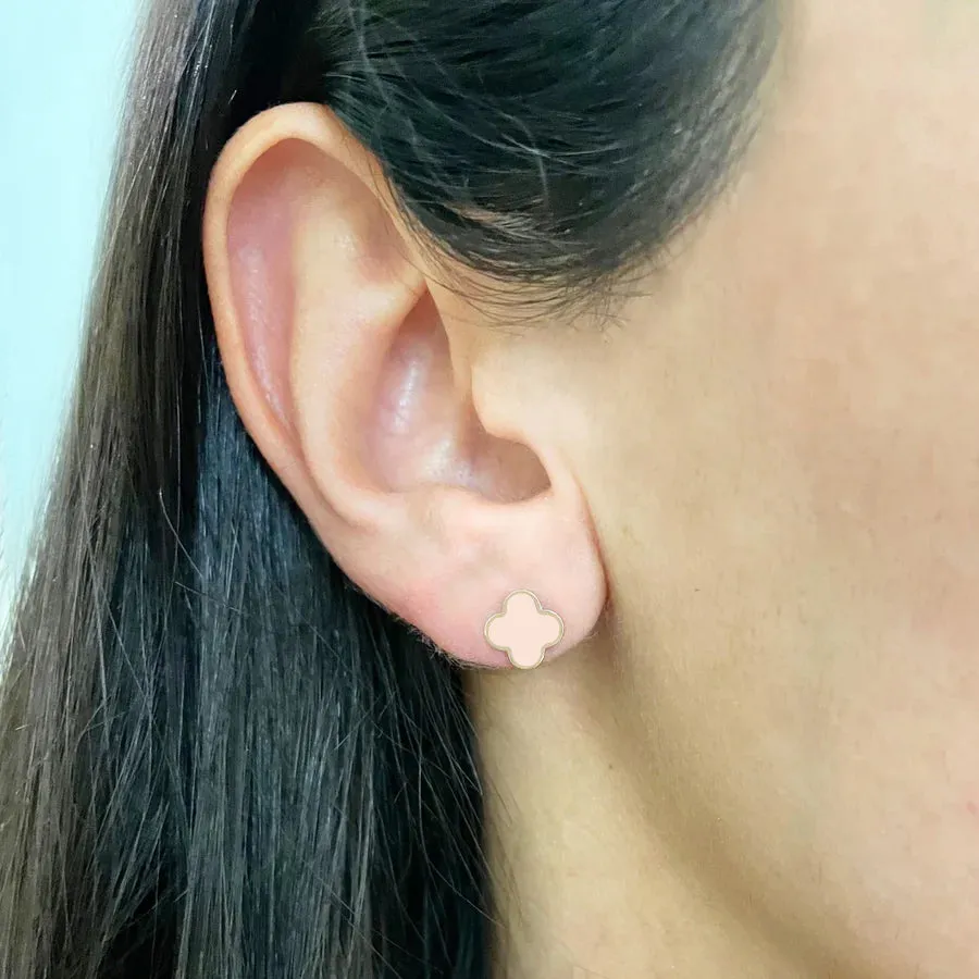 Mini Pink Pearl Clover Stud Earrings