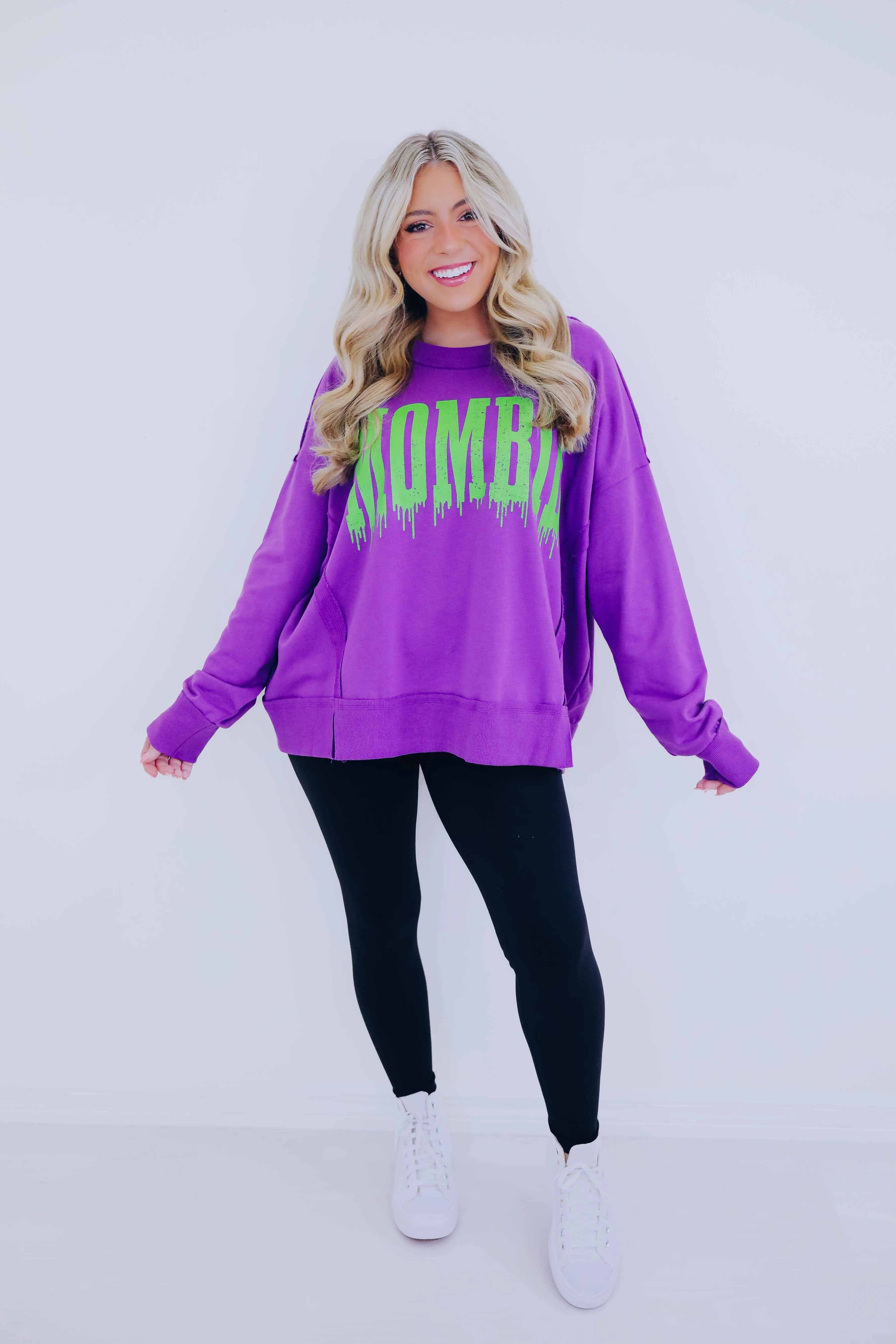 Mombie Graphic Split Hem Top