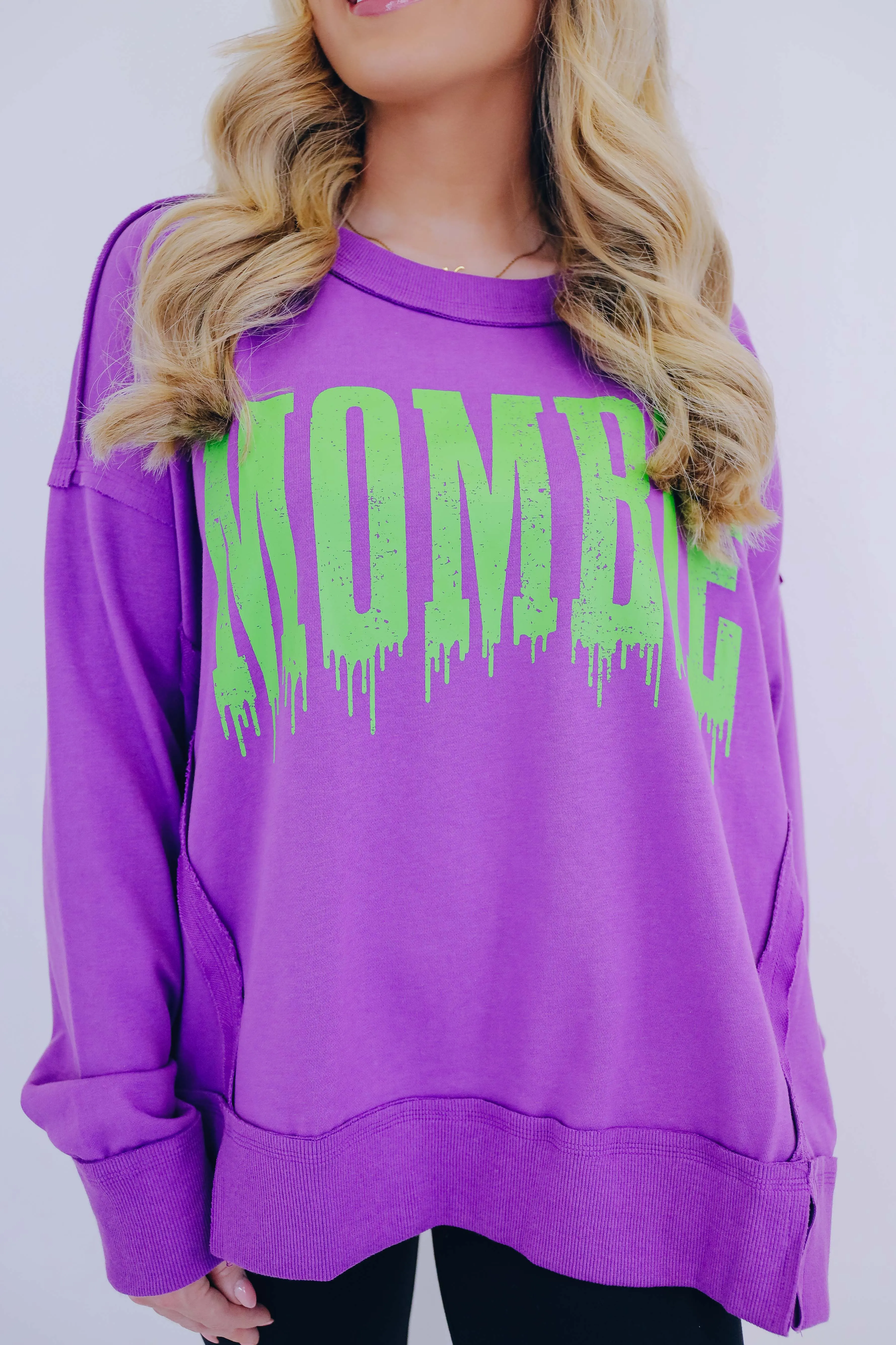 Mombie Graphic Split Hem Top