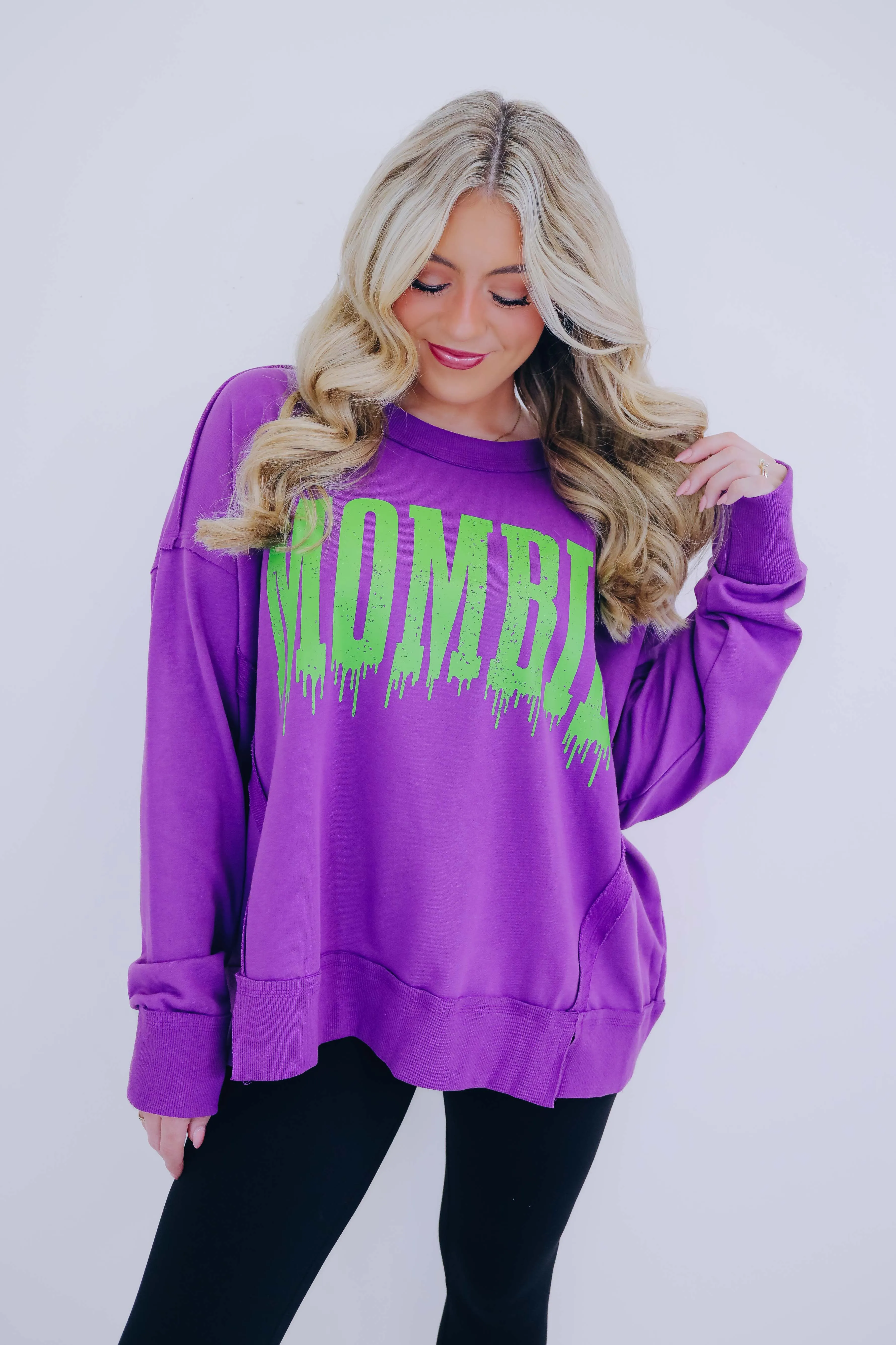 Mombie Graphic Split Hem Top