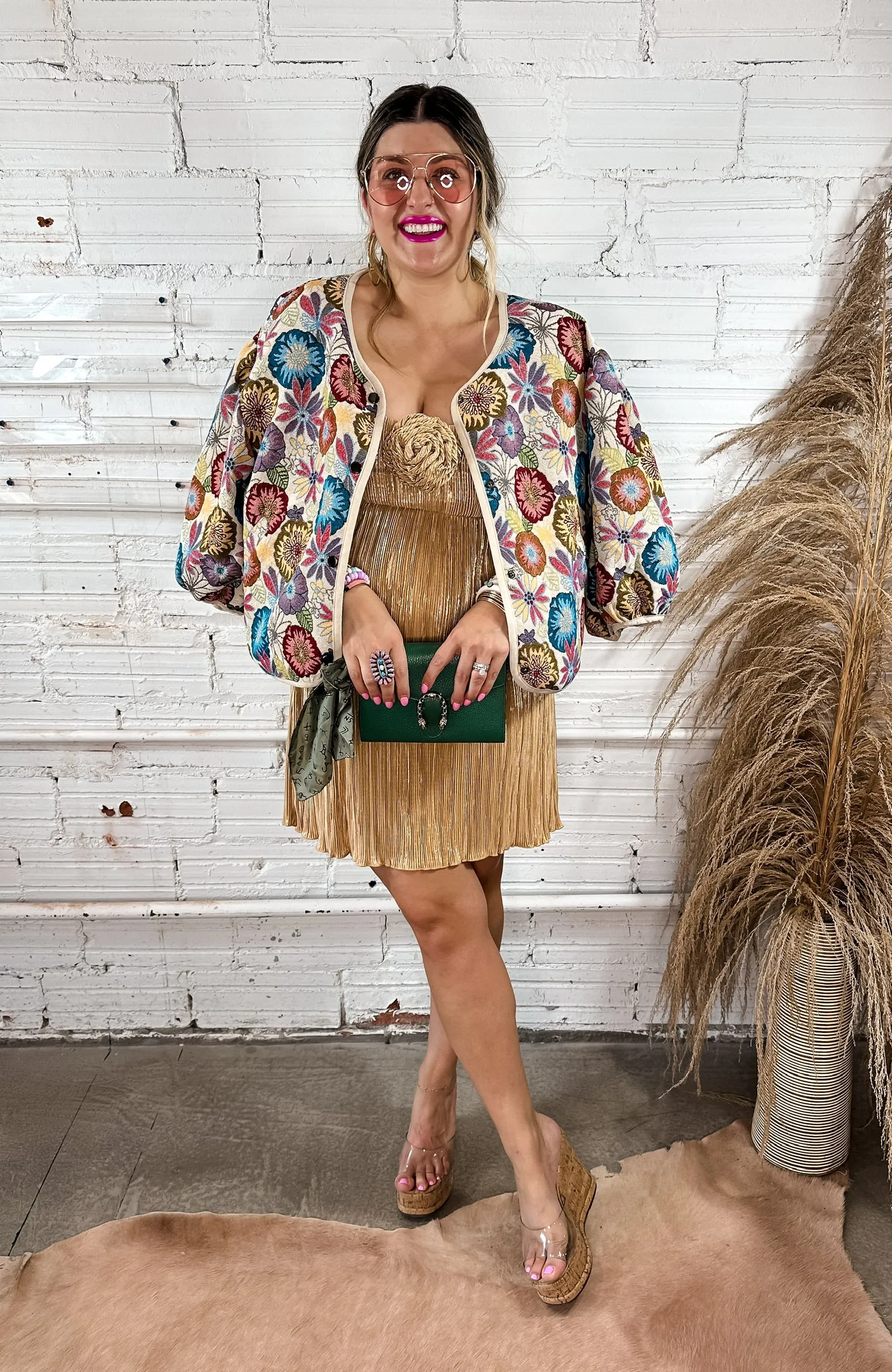 {Mumu} Gno Gold Pleated Mini Dress
