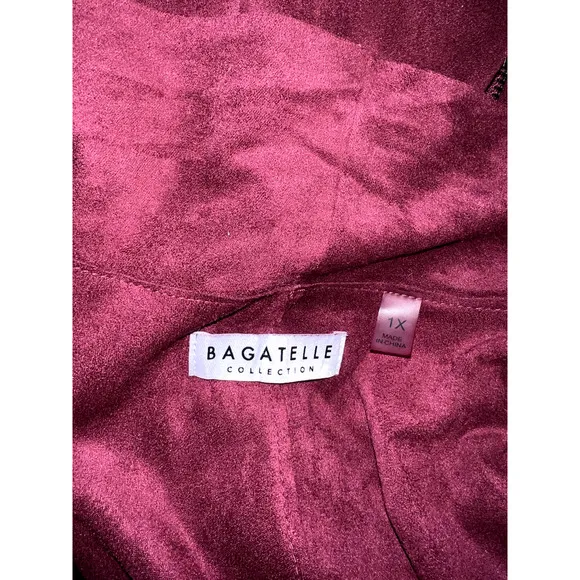 New BAGATELLE 1X Wine Faux Leather Drape Collar Asymmetrical Open Moto Jacket