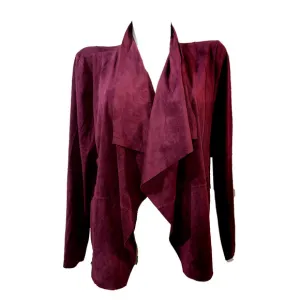 New BAGATELLE 1X Wine Faux Leather Drape Collar Asymmetrical Open Moto Jacket