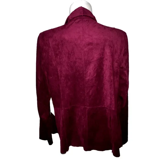 New BAGATELLE 1X Wine Faux Leather Drape Collar Asymmetrical Open Moto Jacket