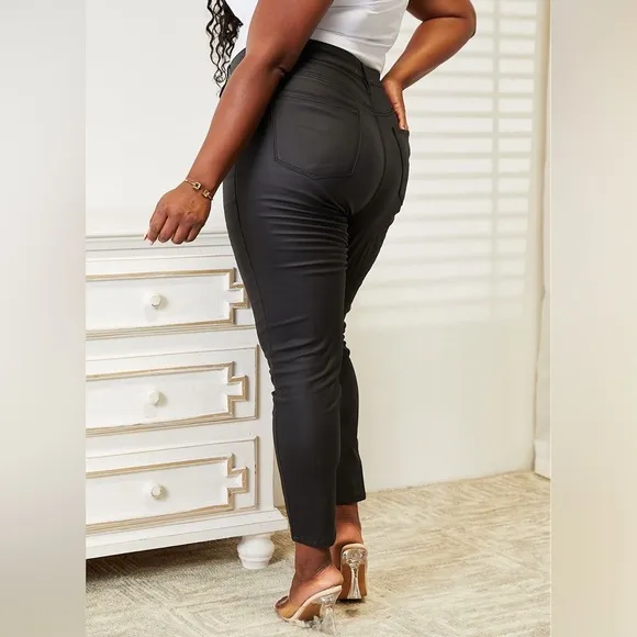 NEW Kancan Plus Size High Waisted Black Coated Ankle Button Fly Skinny Jeans