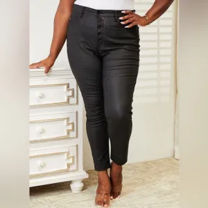 NEW Kancan Plus Size High Waisted Black Coated Ankle Button Fly Skinny Jeans
