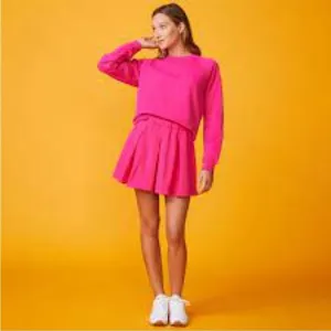 NEW Monrow 90's Classic Pink Pleated Skater Mini Tennis Skirt MED Pink Barbie