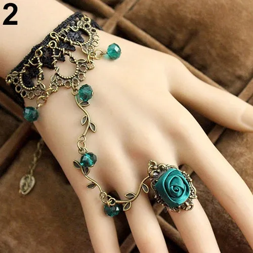 Newest Retro Gothic Women Lace Flower Hand Slave Harness Bracelet Chain Jewelry