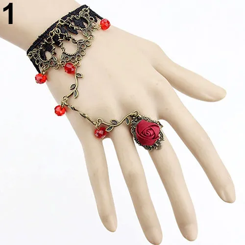 Newest Retro Gothic Women Lace Flower Hand Slave Harness Bracelet Chain Jewelry