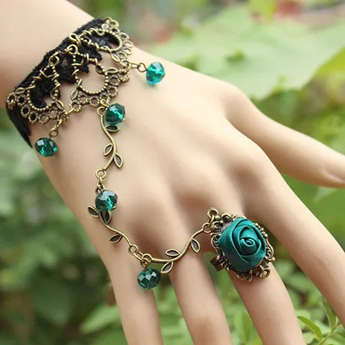 Newest Retro Gothic Women Lace Flower Hand Slave Harness Bracelet Chain Jewelry