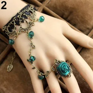Newest Retro Gothic Women Lace Flower Hand Slave Harness Bracelet Chain Jewelry
