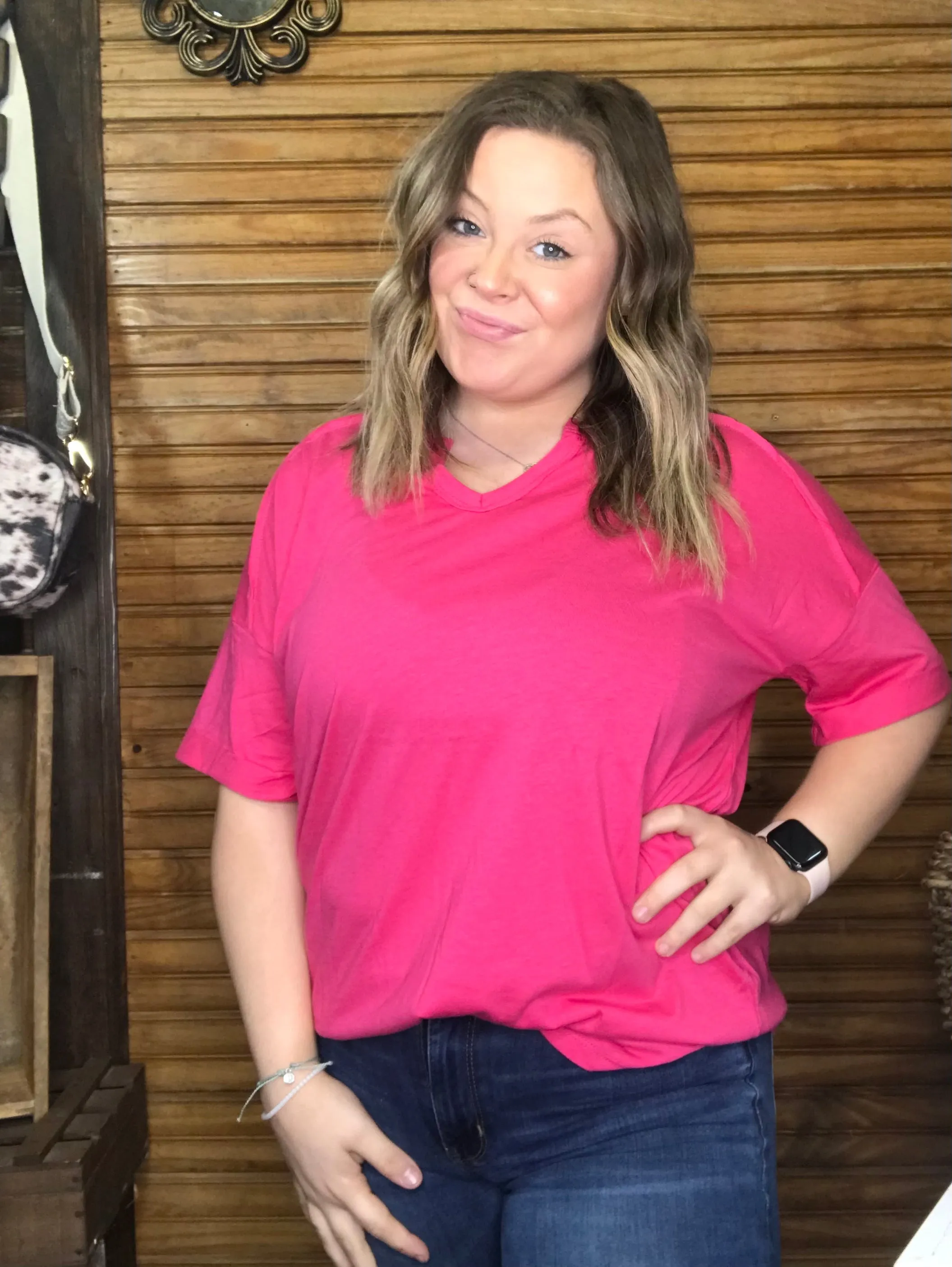 Notched Neck rolled Up Sleeve Top