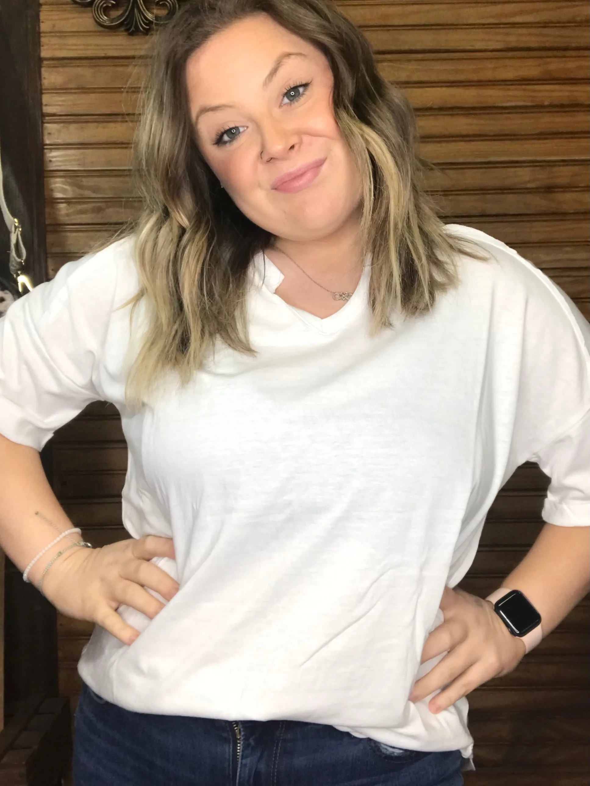 Notched Neck rolled Up Sleeve Top