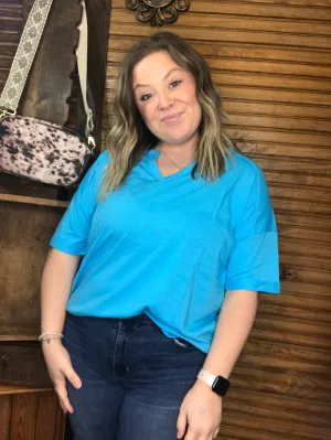 Notched Neck rolled Up Sleeve Top