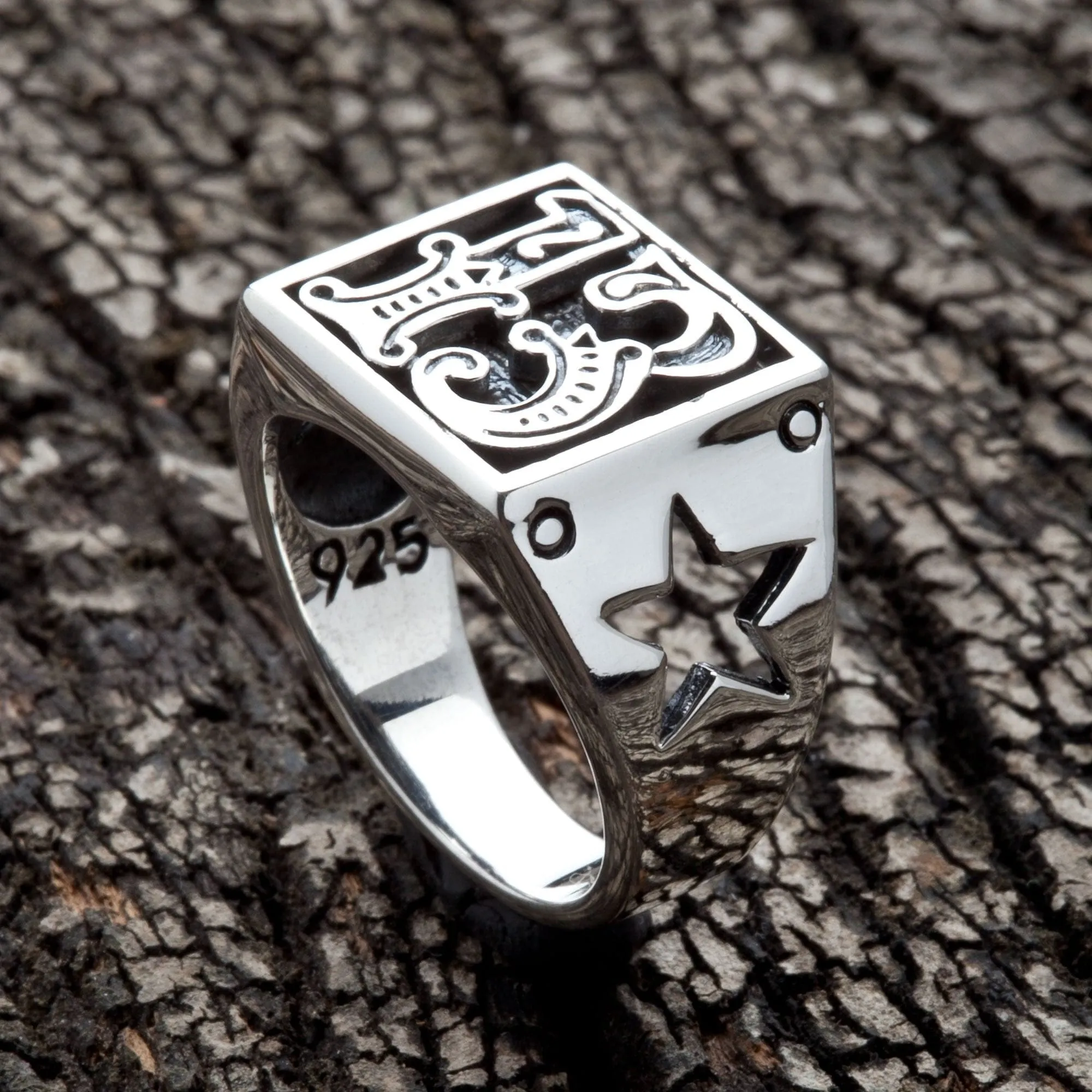 Number 13 Sterling Silver Biker Ring