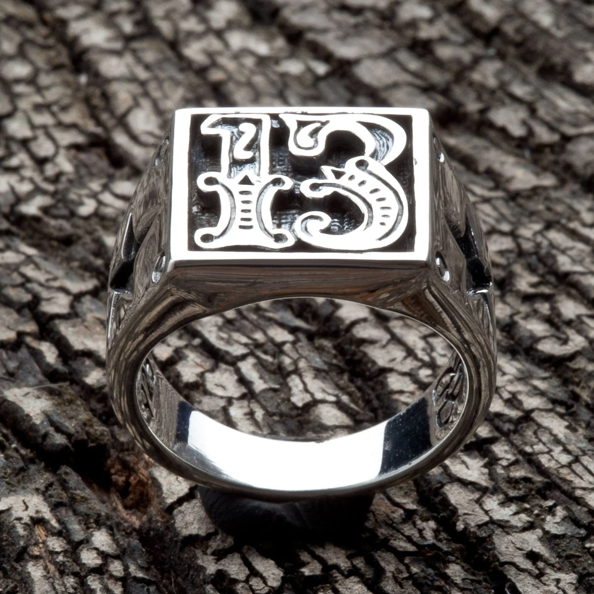 Number 13 Sterling Silver Biker Ring