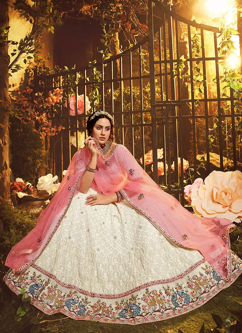Off White And Pink Multi Embroidered Lehenga Choli