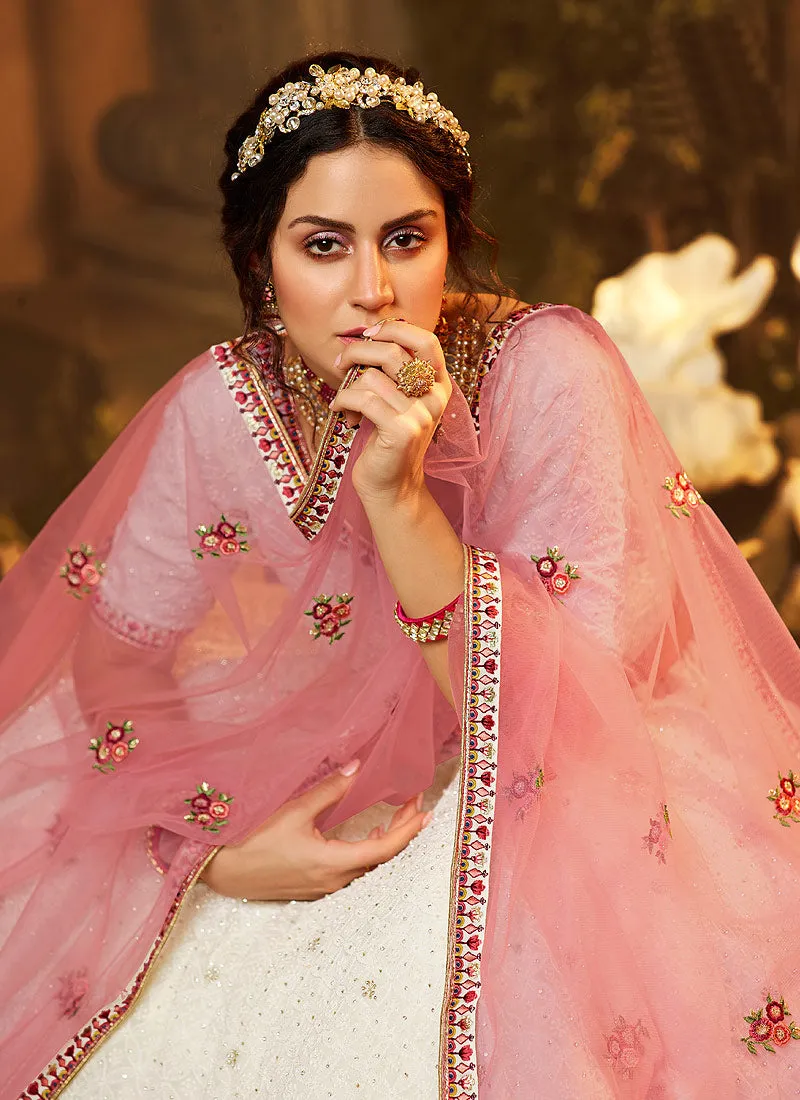 Off White And Pink Multi Embroidered Lehenga Choli