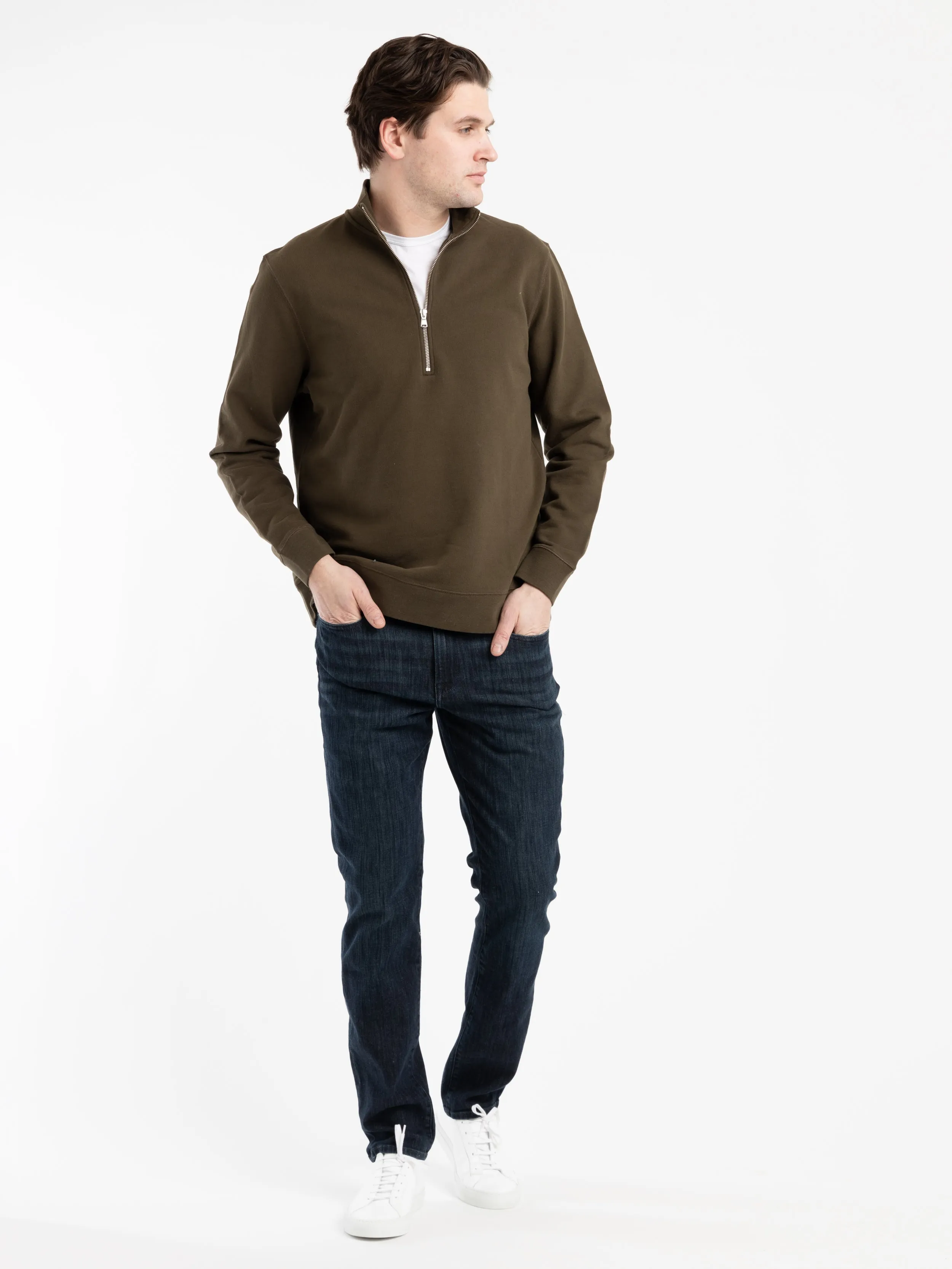 Olive Green Half Zip Loopback Sweatshirt