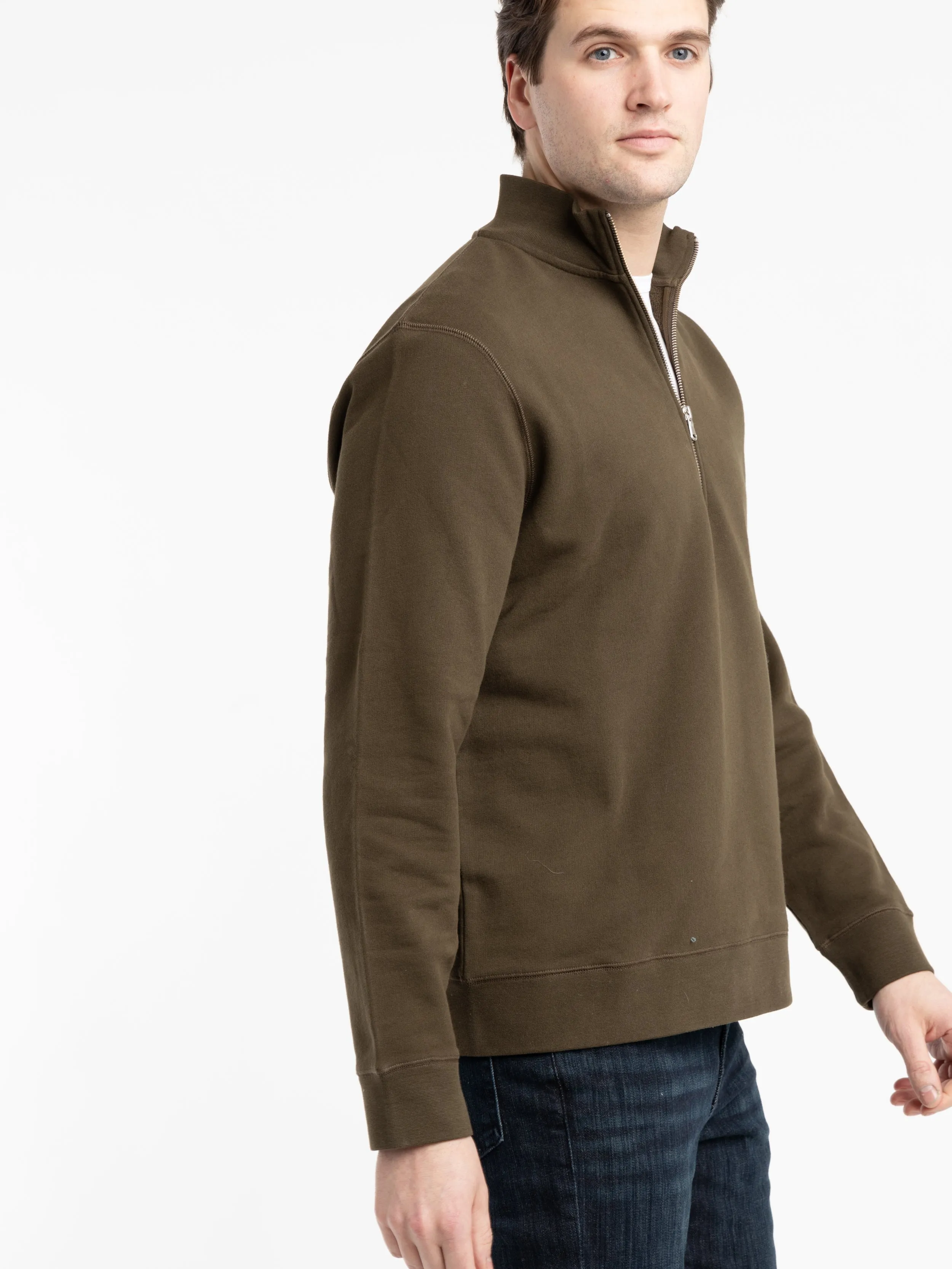 Olive Green Half Zip Loopback Sweatshirt