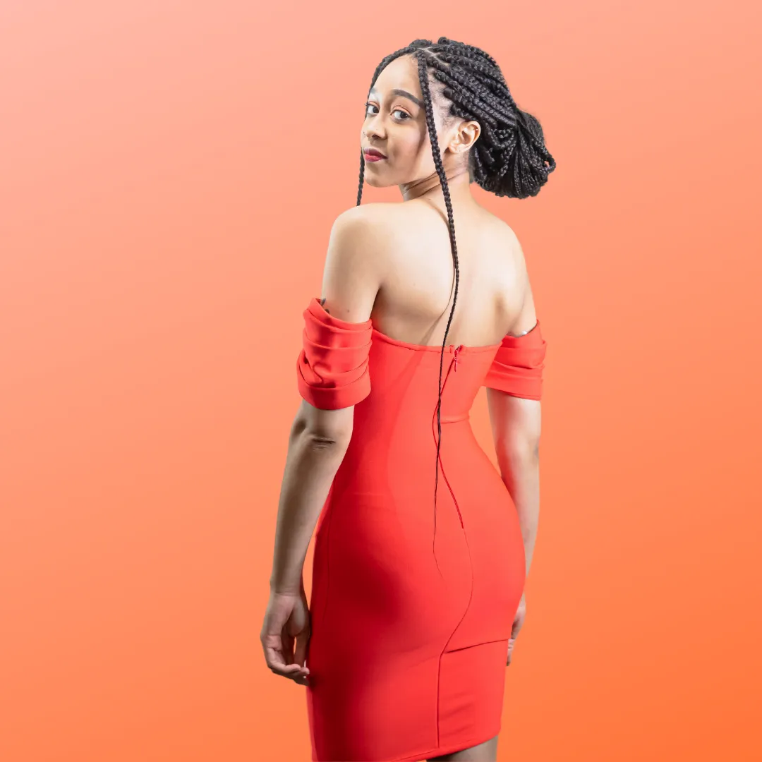 Orange Off Shoulder Bandage Dress