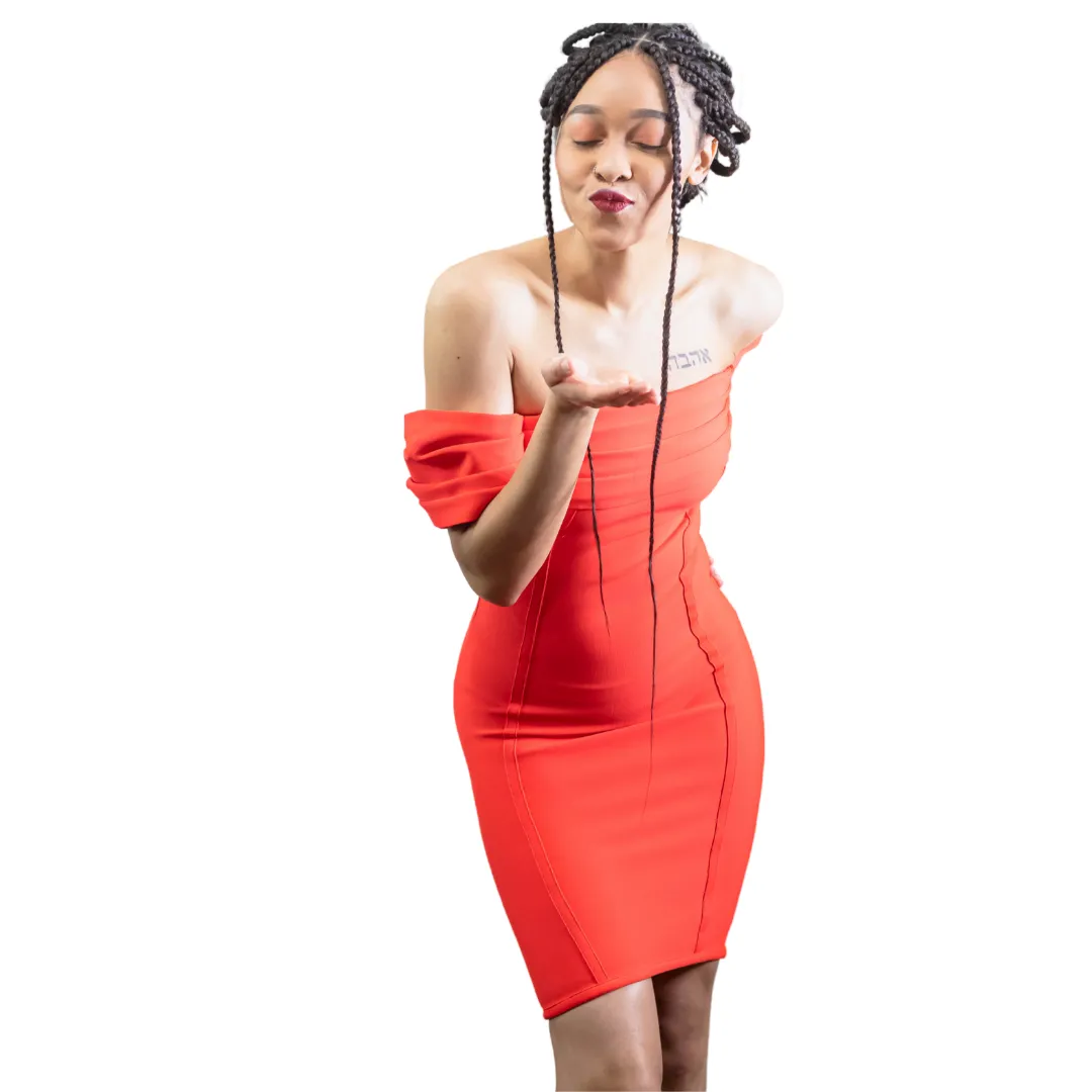 Orange Off Shoulder Bandage Dress