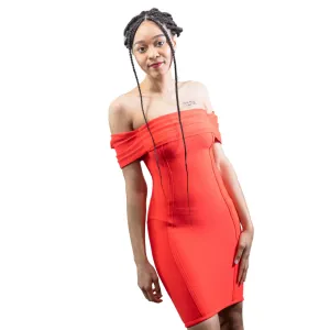 Orange Off Shoulder Bandage Dress