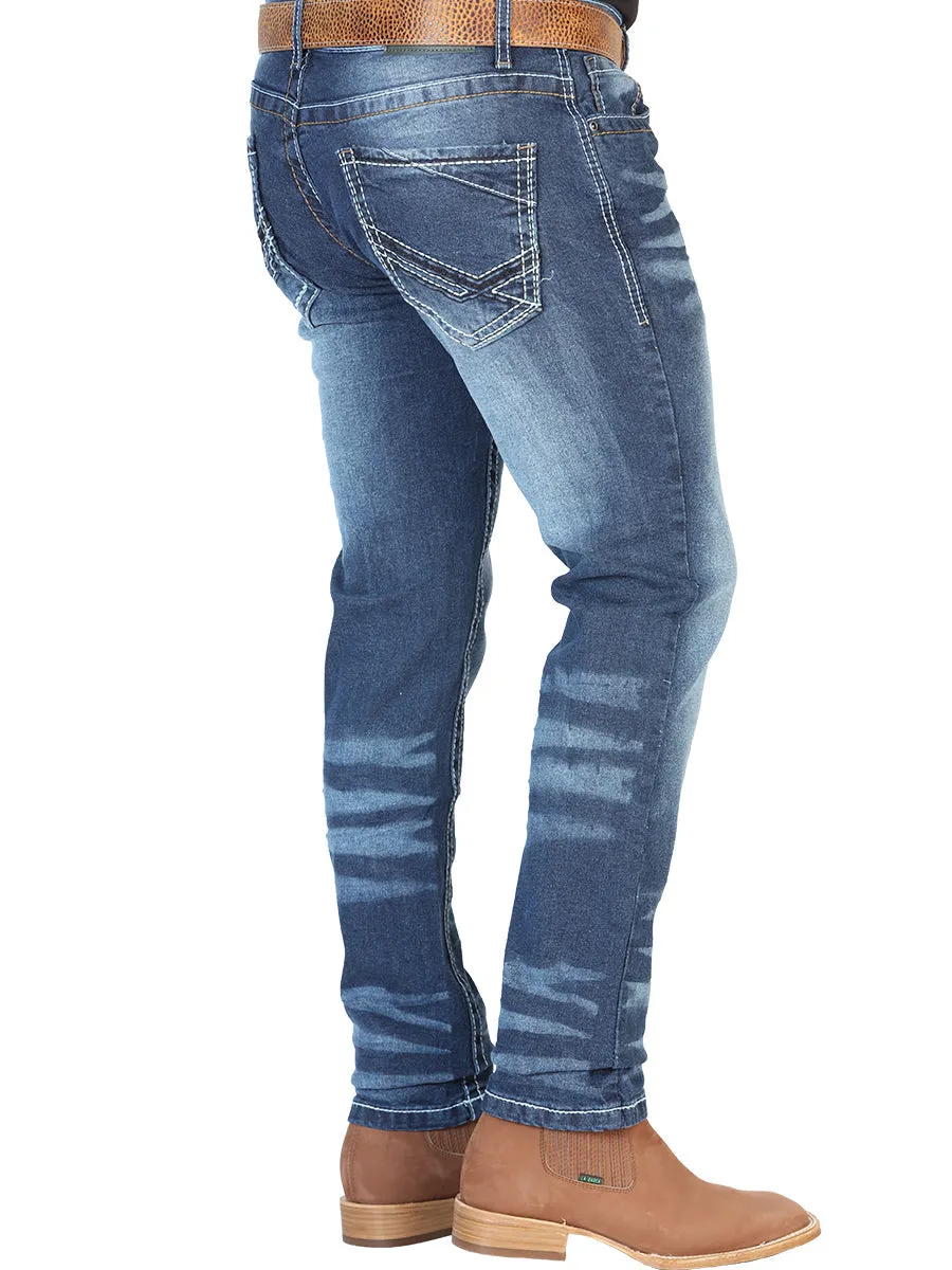 Pantalon de Mezclilla Casual Azul Mediano para Hombre 'El Norteño' - ID: 126628