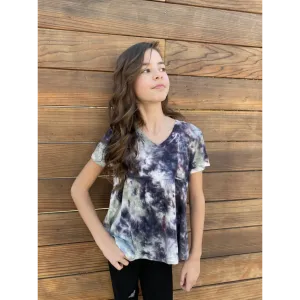 Paper Flower Trendy Tween Fashion Tie Dye Baby Doll Top - Shadow Asphalt