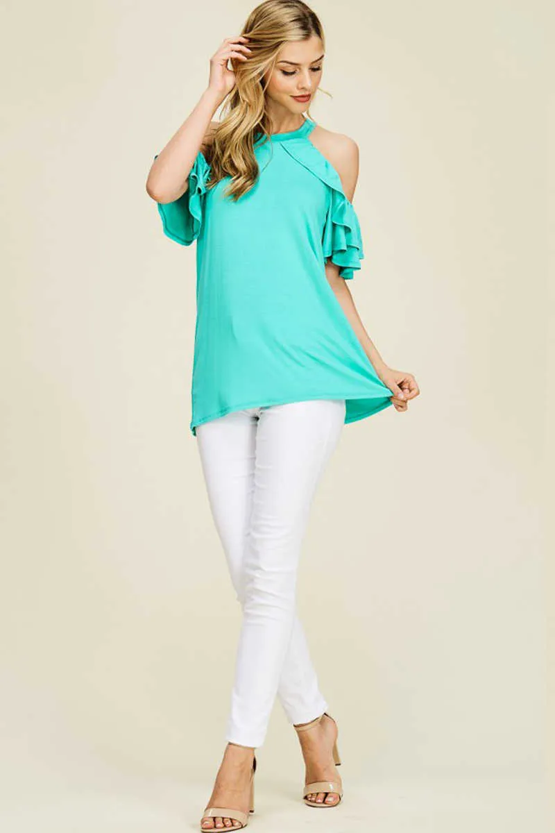 Paradise Found - Ruffle Sleeves Top Mint