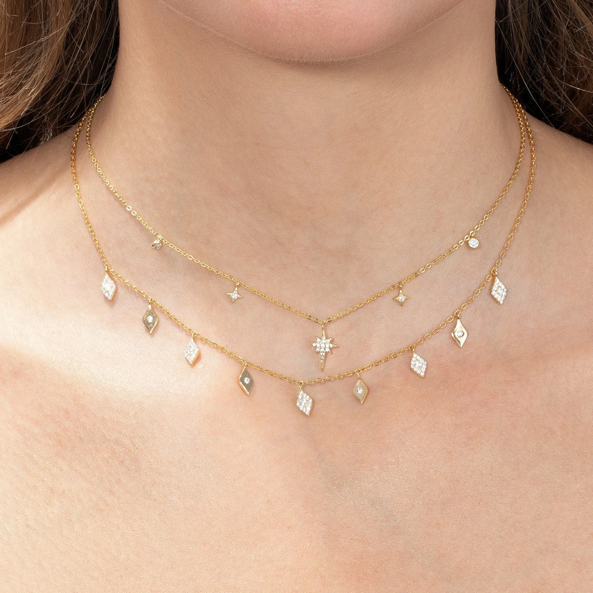 Pavé Dangling Diamond Charms Necklace