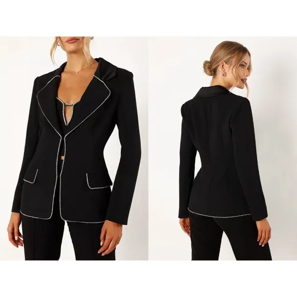 Petal &amp; Pup Shiloh Crystal Embellished Blazer in Black Size L (NWT)