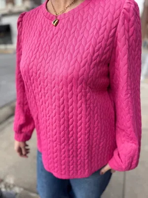 Pink Textured Puff Sleeve Top