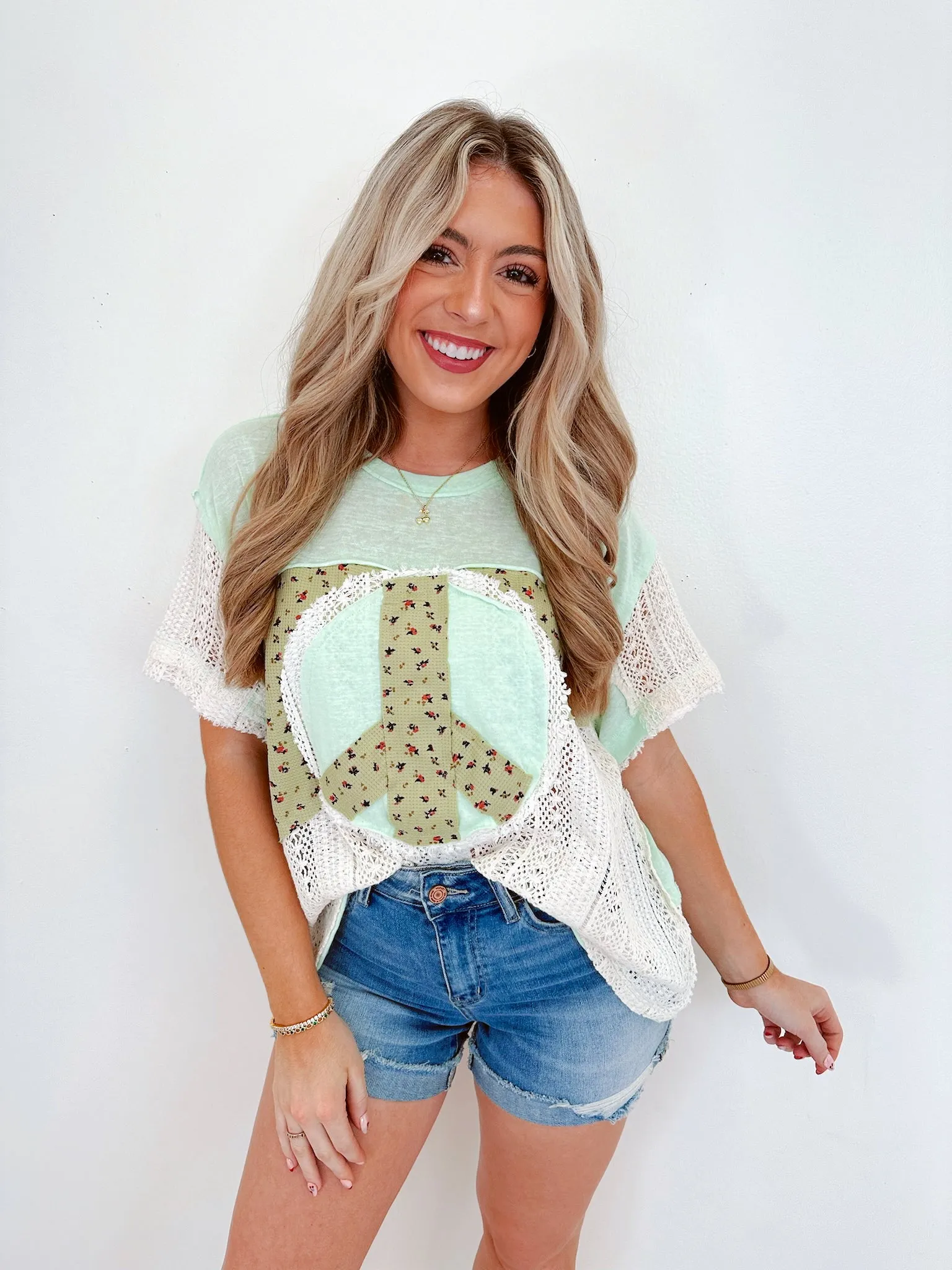 Poppy Peace Patchwork Top by POL - Mint