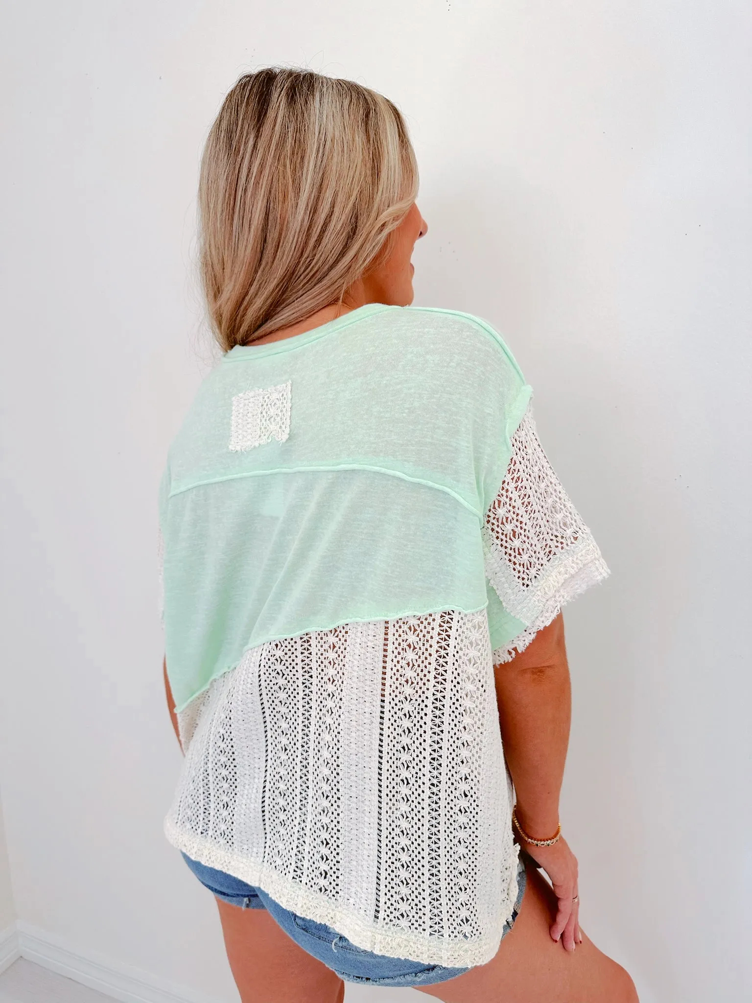 Poppy Peace Patchwork Top by POL - Mint