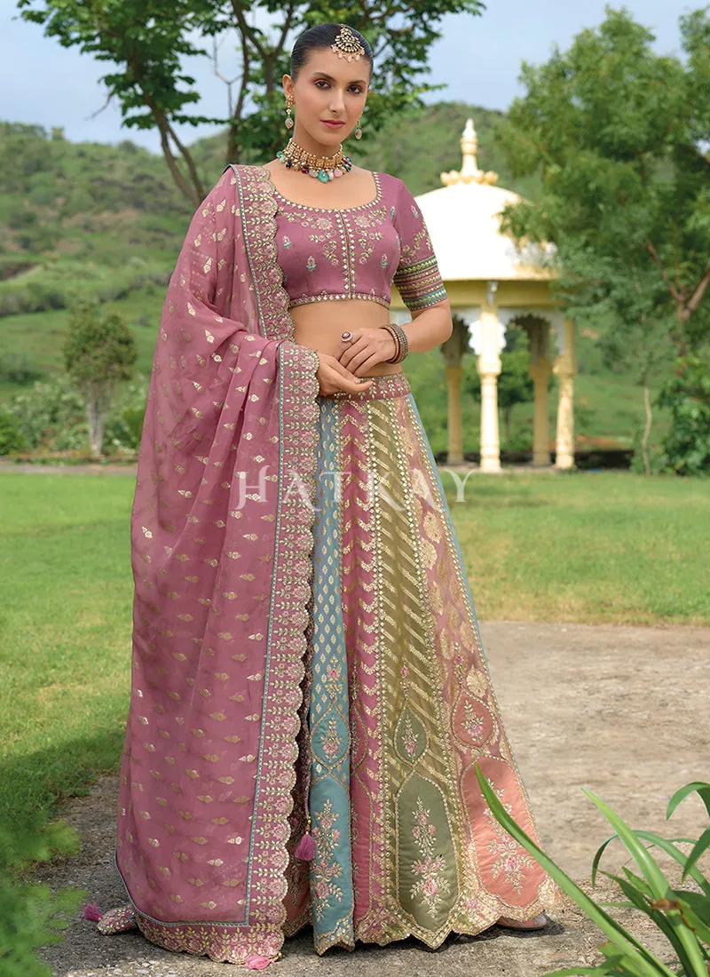 Purple Multicolored Traditional Embroidery Bridal Lehenga Choli