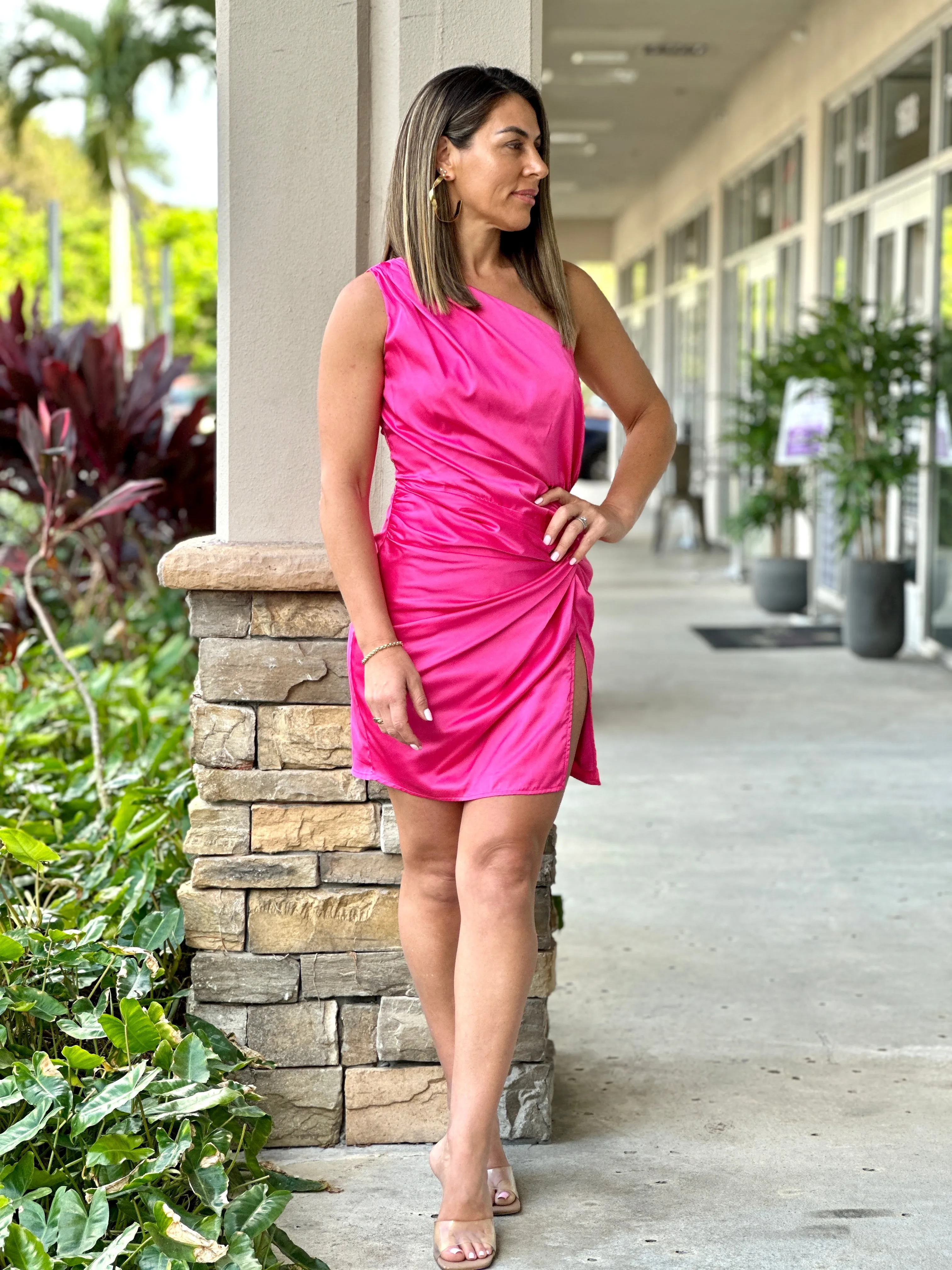 "Abi" One Shoulder Twist Mini Dress