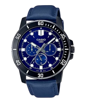Reloj casual correa de cuero MTP-VD300BL-2E