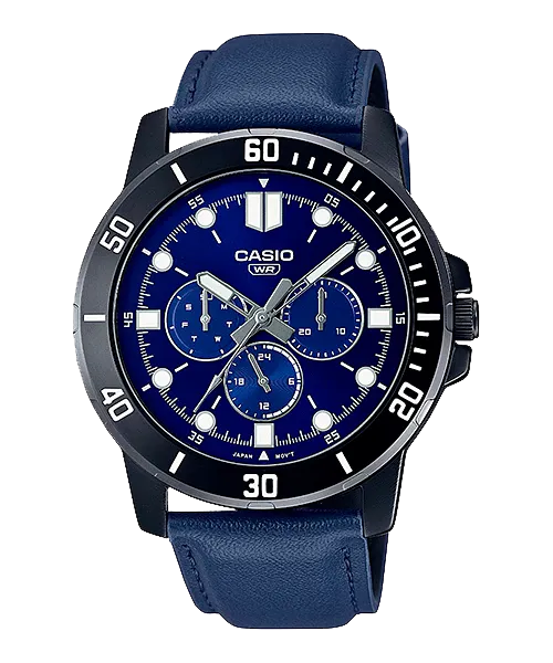 Reloj casual correa de cuero MTP-VD300BL-2E