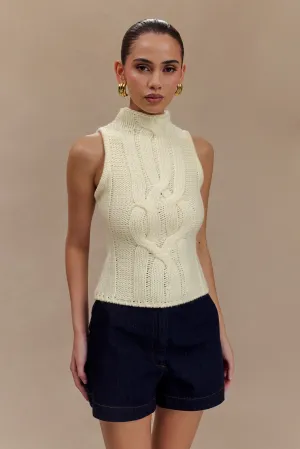 Roberta High Neck Cable Knit Top - Ivory