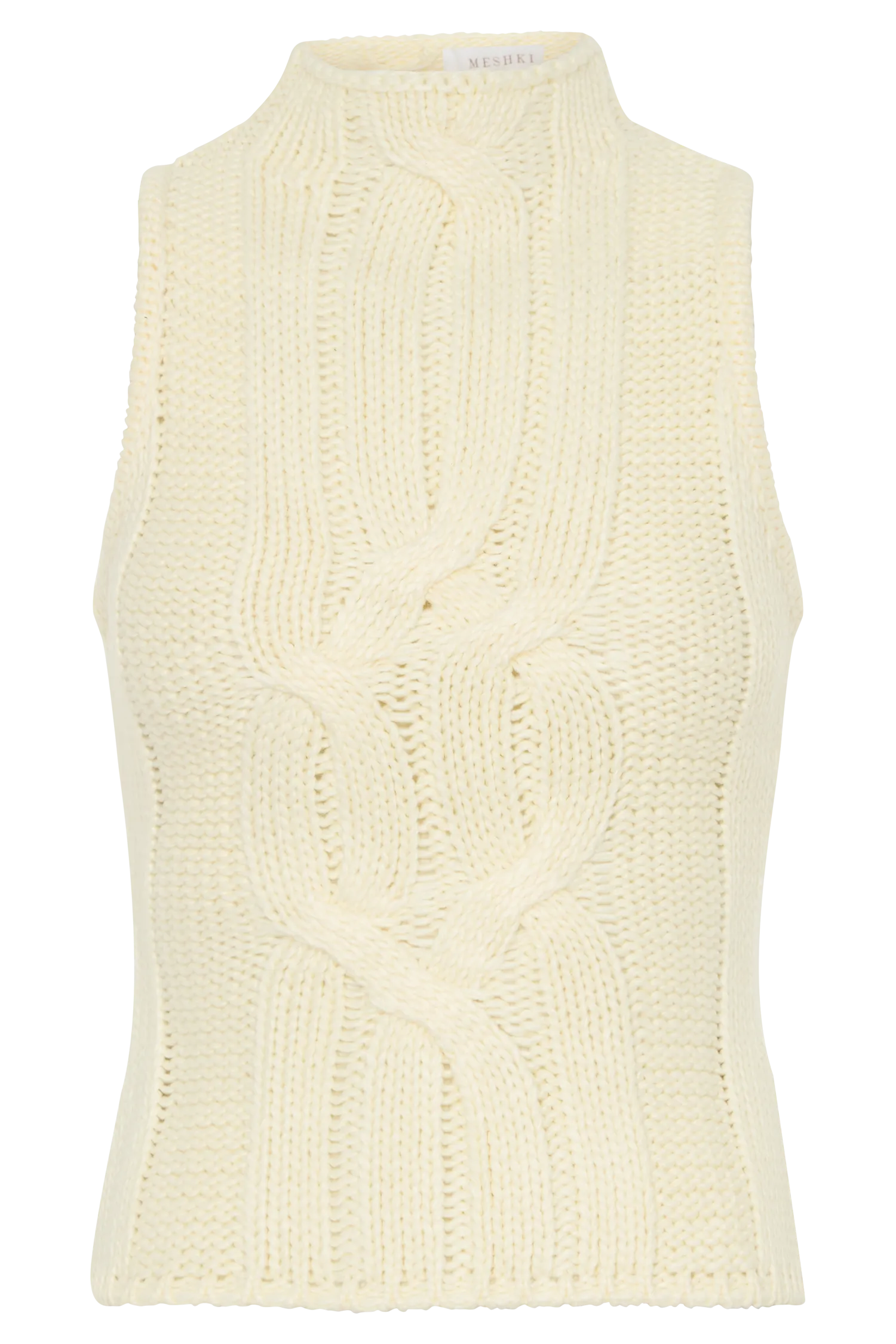 Roberta High Neck Cable Knit Top - Ivory
