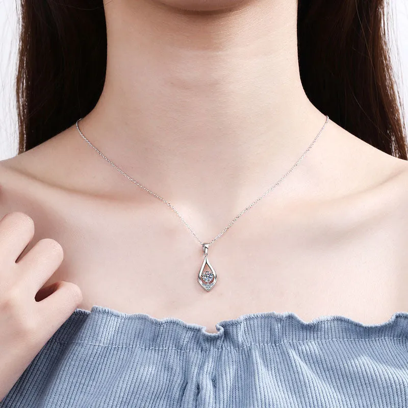Round Cut Moissanite Diamond Pear Pendant Necklace