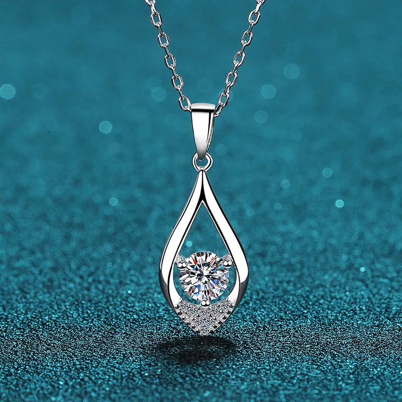 Round Cut Moissanite Diamond Pear Pendant Necklace