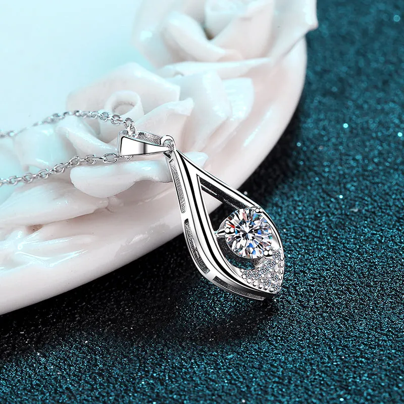 Round Cut Moissanite Diamond Pear Pendant Necklace