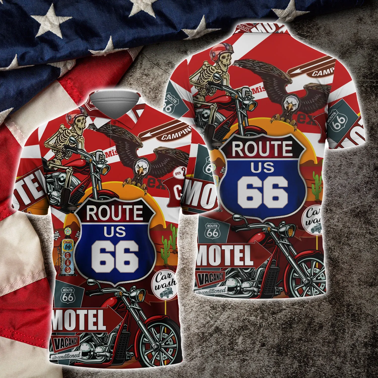 Route 66 -  3D Polo Shirt - Nsd99 3