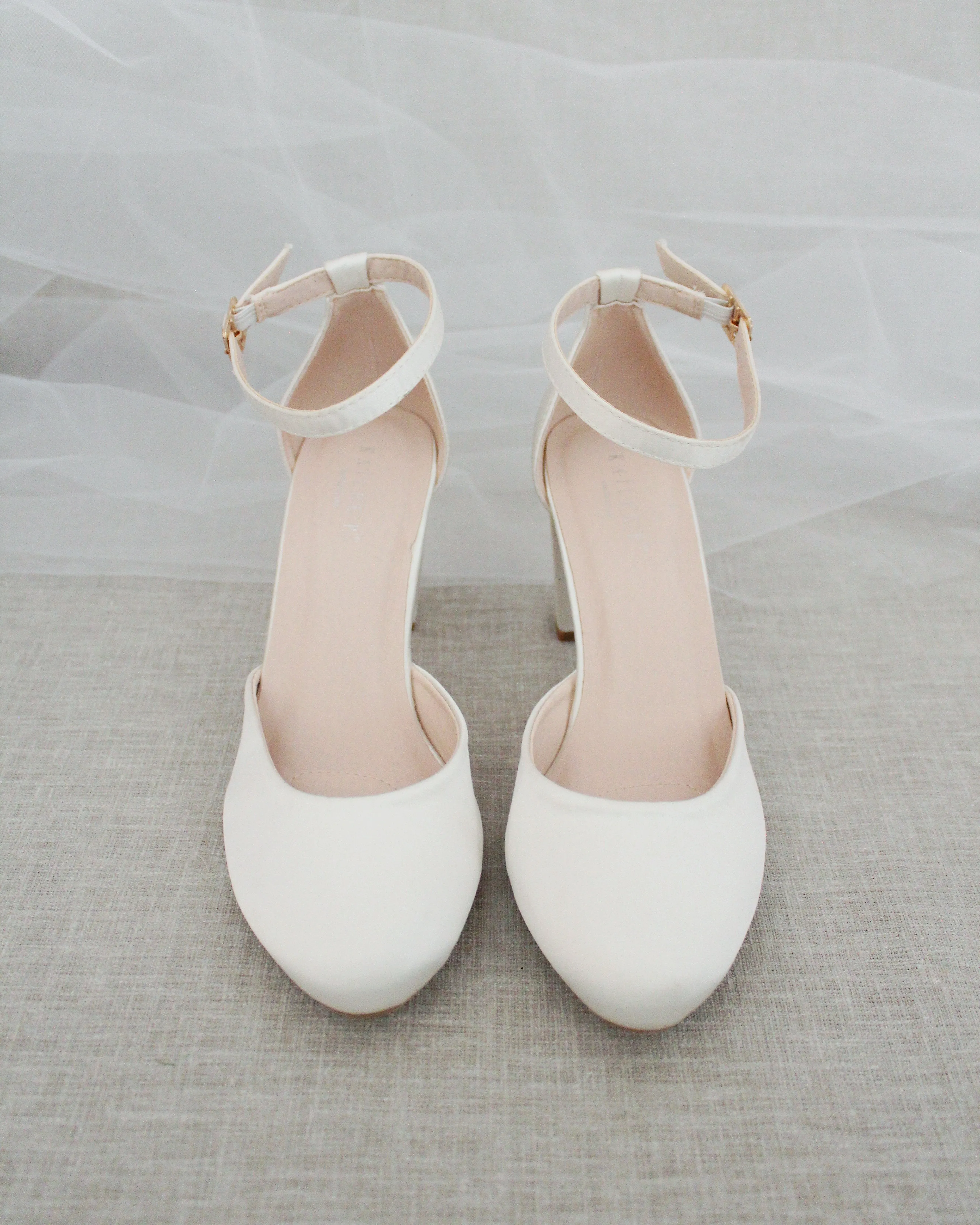 Satin Block Heel with Ankle Strap
