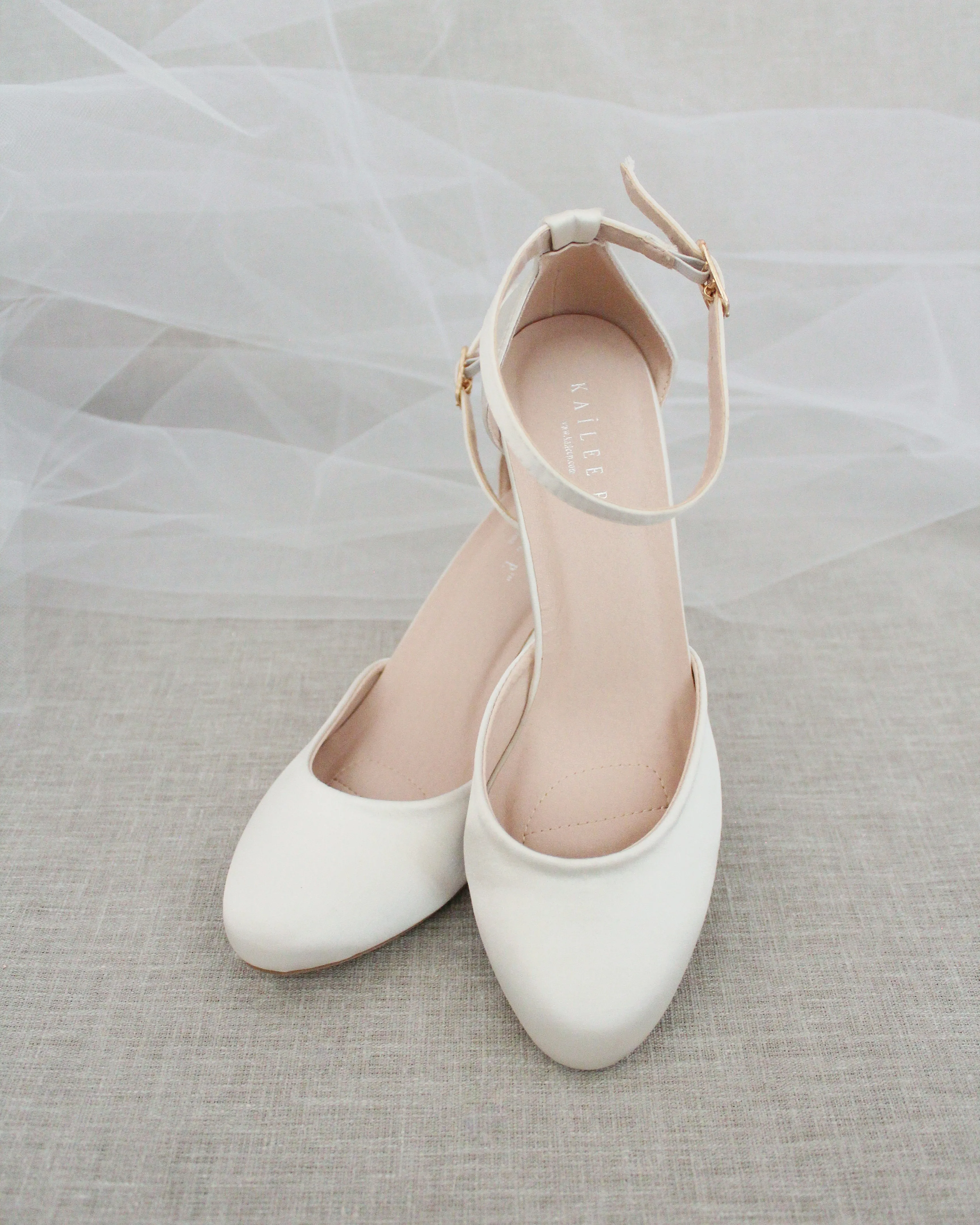 Satin Block Heel with Ankle Strap