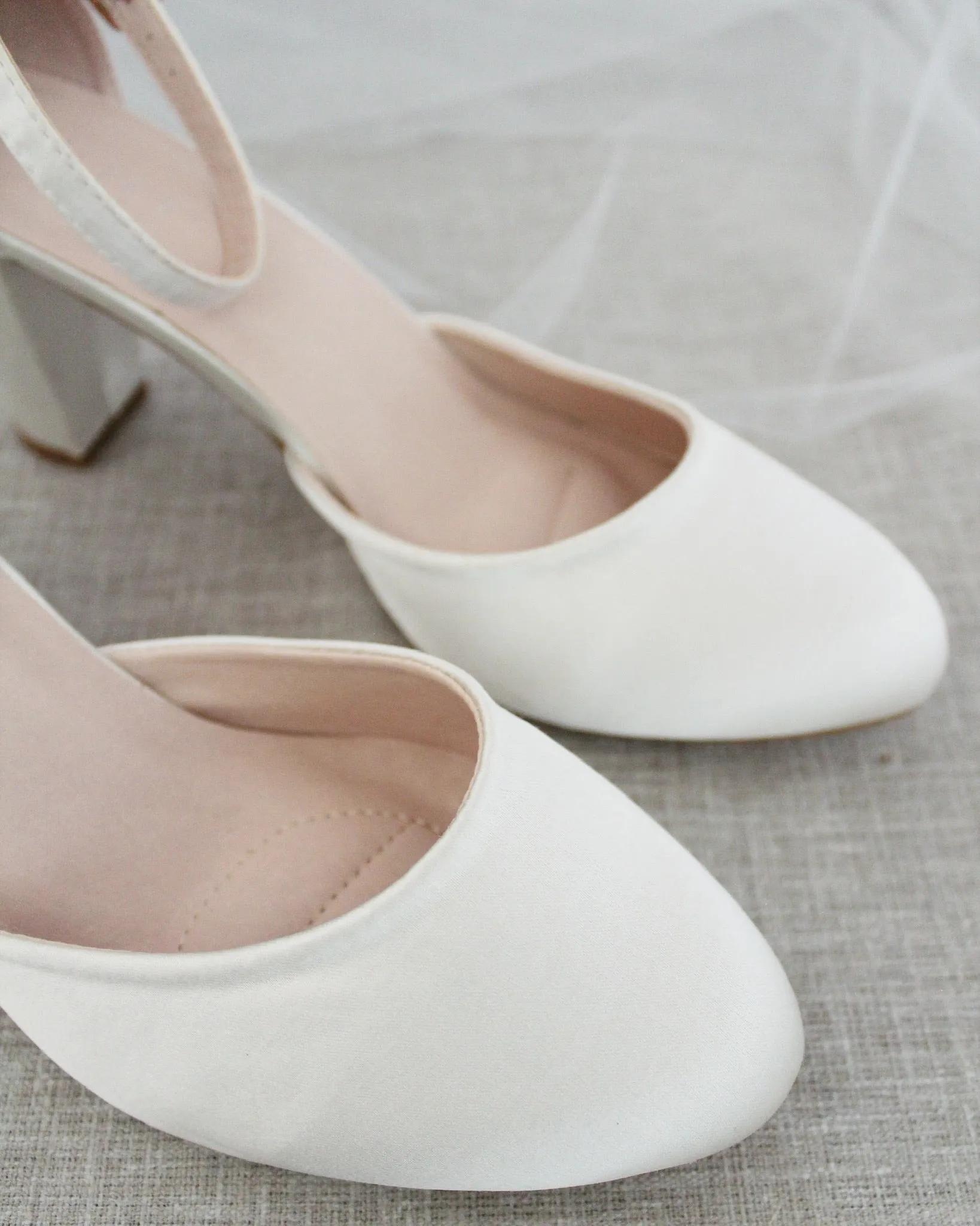 Satin Block Heel with Ankle Strap