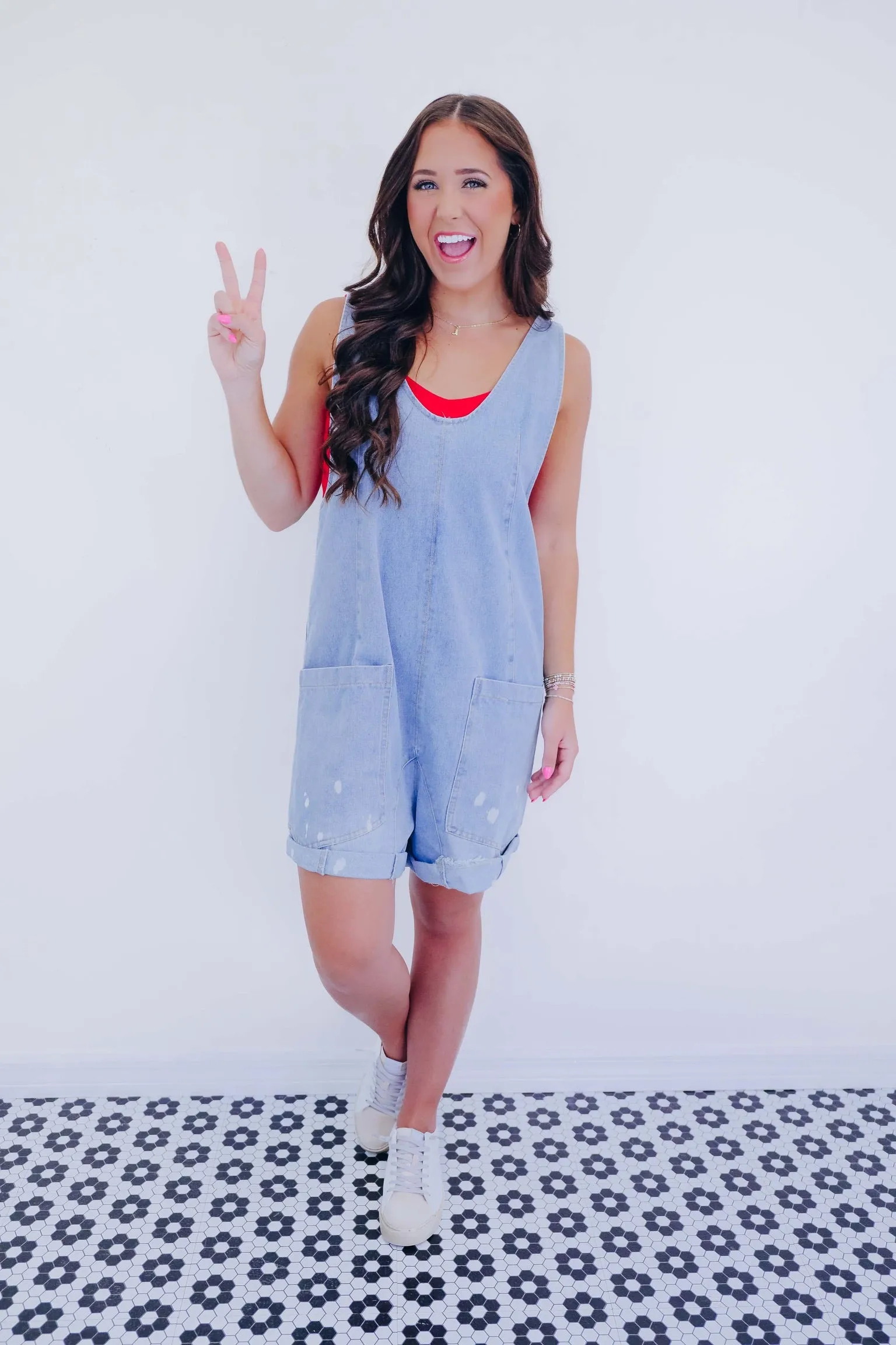 Scottie Scoop Neck Denim Shortalls