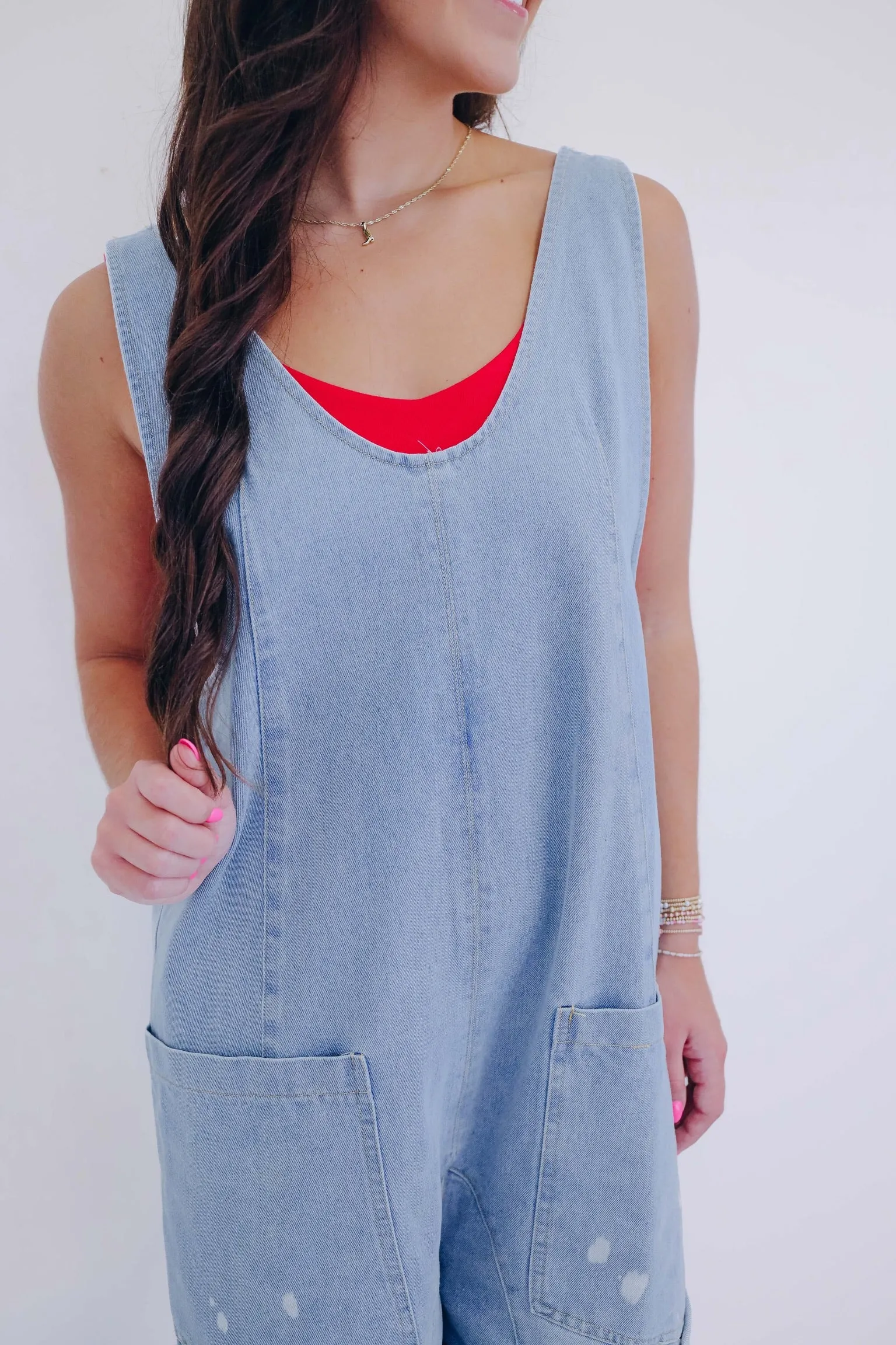Scottie Scoop Neck Denim Shortalls